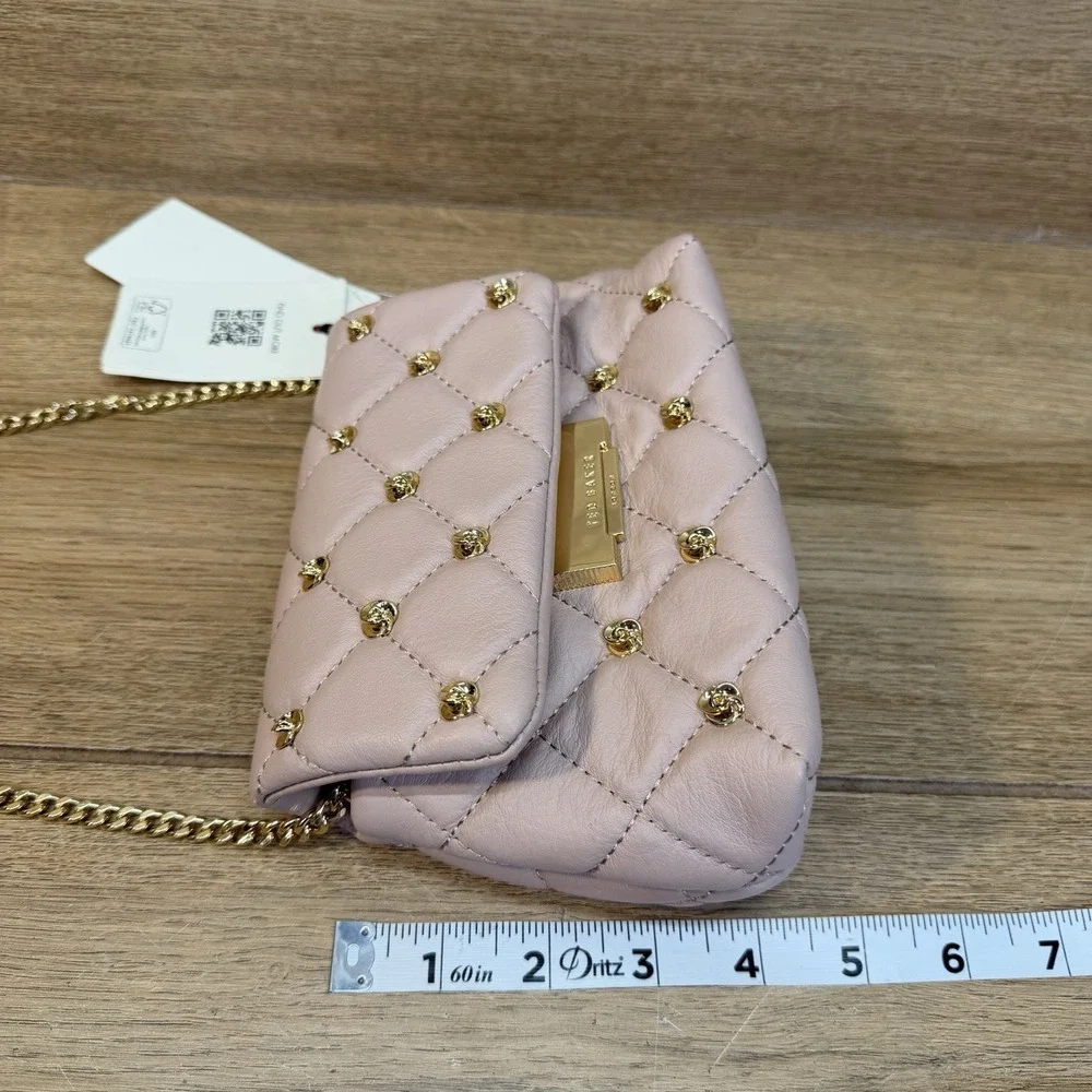 Ted Baker Ginn Quilted Leather Mini Crossbody Bag Rose Stud Soft Pink Chain